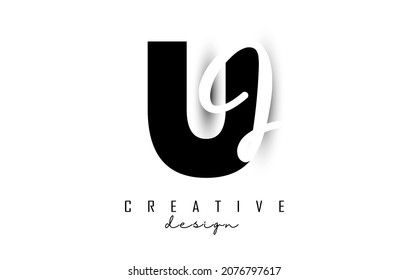 Letters UJ logo with a minimalist design. Letters U and J with geometric and handwritten typography. Creative Vector Illustration with letters.
