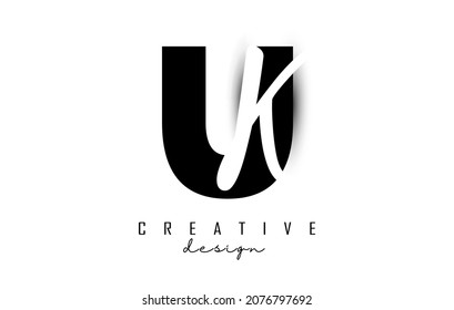 Letters UK logo with a minimalist design. Letters U and K with geometric and handwritten typography. Creative Vector Illustration with letters.