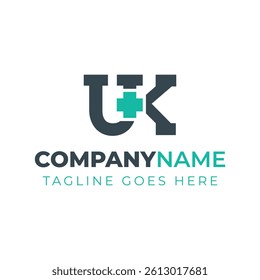 Letters UK Medical Plus Logo, for hospitals, clinics, pharmacy with UK or KU initials