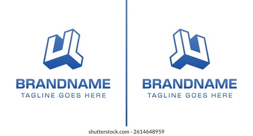 Letters UL or JU 3D Monogram Logo, Symbolizes strength, dynamism, and technology