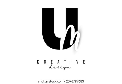 Letters UM logo with a minimalist design. Letters U and M with geometric and handwritten typography. Creative Vector Illustration with letters.