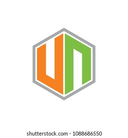 letters un geometric hexagon design logo 