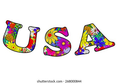 Letters USA made flowers  Vector Illustration