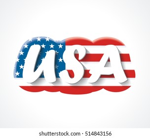 Letters USA. Vector text overAmerican flag.