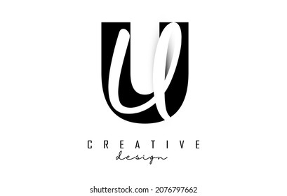 Letters Uu logo with a minimalist design. Letters U and u with geometric and handwritten typography. Creative Vector Illustration with letters.