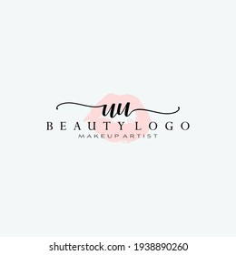 Letters UU, Watercolor Lips, Premade Logo Design, Logo for Makeup Artist Business Branding, Blush Beauty Boutique Logo Design, Calligraphy Logo