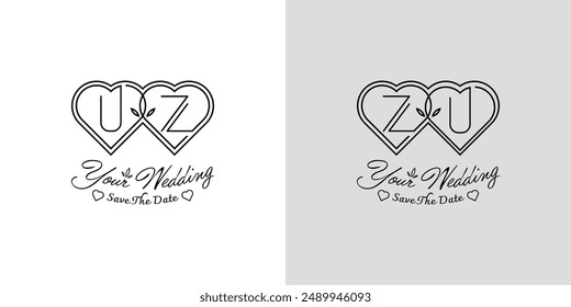 Buchstaben UZ und ZU Hochzeit Love Logo, für Paare mit U und Z Initialen