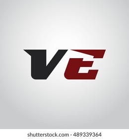 The letters V and E logo automotive black and red colored