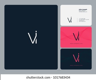 Letters V I, V & I joint logo icon with business card vector template.
