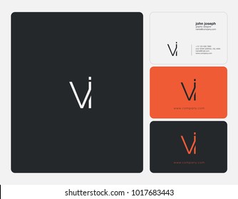 Letters V I, V & I joint logo icon with business card vector template.
