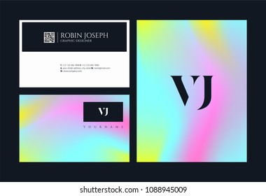 Letters V & J joint logo icon with business card vector template.