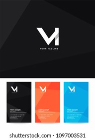 Letters V & I joint logo, emblem or icon with business card vector template.