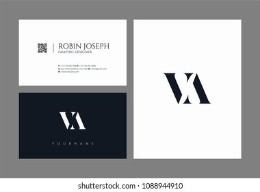 Letters V & A joint logo icon with business card vector template.