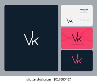 Letters V K, V & K joint logo icon with business card vector template.
