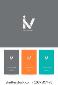 Letters I V logo, emblem or icon with business card vector template.
