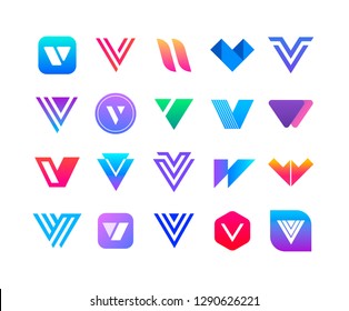 Letters V - logo set. 20 logos