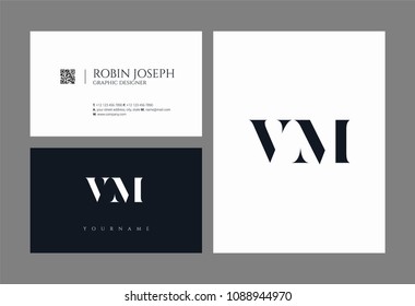 Letters V & M joint logo icon with business card vector template.
