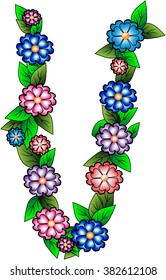 Letters V  made of leaves and flowers