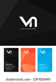 Letters V & N joint logo, emblem or icon with business card vector template.