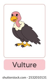 Letters V is for Vulture. Animal Flashcard printable learn letters Alphabet abc english for kids education and game activity. Kindergarten and preschool worksheets printable for kids.