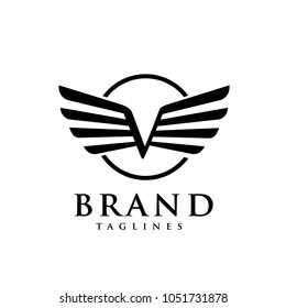 letters V with wings and circle logo vector