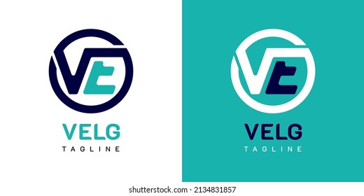 Letters VE, EV, V E Logo. On blue, white, and cyan colors. Premium and luxury emblem vector template