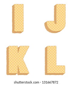 Letters from a vector collection of edible letters, consisting of stacked layers of wafers with cream inside