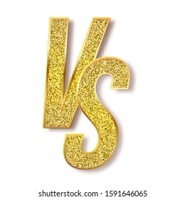 Letters VS with glittering texture. Golden symbol of Versus, isolated on white background. Vector illustration, EPS10