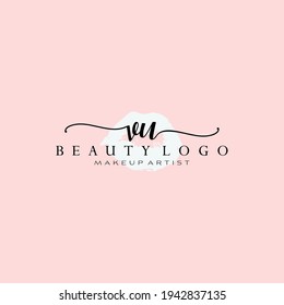 Letters VU, Watercolor Lips, Premade Logo Design, Logo for Makeup Artist Business Branding, Blush Beauty Boutique Logo Design, Calligraphy Logo
