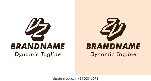 Letras VZ y ZV 3D Monograma Logo, Adecuado para negocios con iniciales VZ o ZV