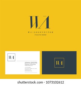 Letters W A, W & A joint logo icon with business card vector template.
