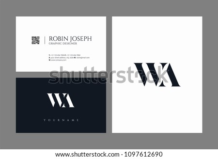 Letters W A, W & A joint logo icon with business card vector template.
