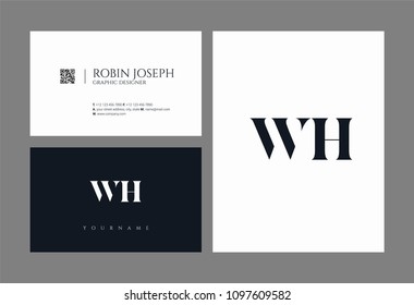 Letters W H, W & H joint logo icon with business card vector template.
