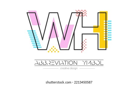 Letters W and H. Merging of two letters. Initials logo or abbreviation symbol. Vector illustration for creative design and creative ideas. Flat style.