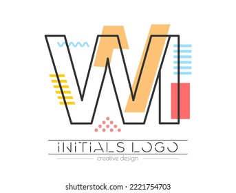 Letters W and I. Merging of two letters. Initials logo or abbreviation symbol. Vector illustration for creative design and creative ideas. Flat style.