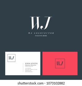 Letters W J, W & J joint logo icon with business card vector template.

