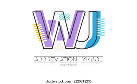 Letters W and J. Merging of two letters. Initials logo or abbreviation symbol. Vector illustration for creative design and creative ideas. Flat style.