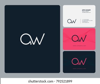 Letters A W joint logo icon with business card vector template.
