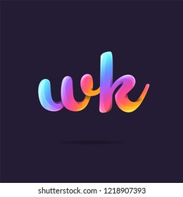 Letters W K 3D logo, multi colour gradient letters icon vector template.
