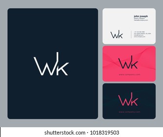 Letters W K, W & K joint logo icon with business card vector template.