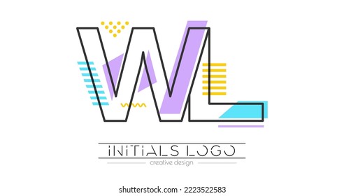 Letters W and L. Merging of two letters. Initials logo or abbreviation symbol. Vector illustration for creative design and creative ideas. Flat style.