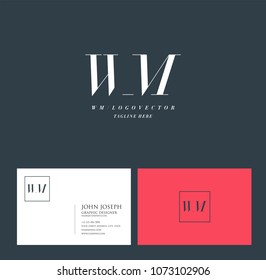 Letters W M, W & M joint logo icon with business card vector template.
