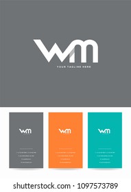 Letters W M joint logo, emblem or icon with business card vector template.
