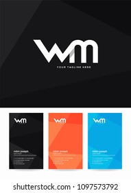 Letters W M joint logo, emblem or icon with business card vector template.
