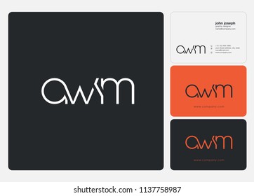 Letters A W M Joint logo icon with business card vector template.