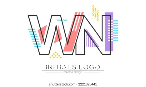Letters W and N. Merging of two letters. Initials logo or abbreviation symbol. Vector illustration for creative design and creative ideas. Flat style.