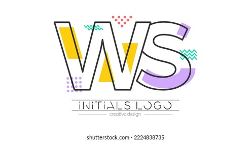 Letters W and S. Merging of two letters. Initials logo or abbreviation symbol. Vector illustration for creative design and creative ideas. Flat style.