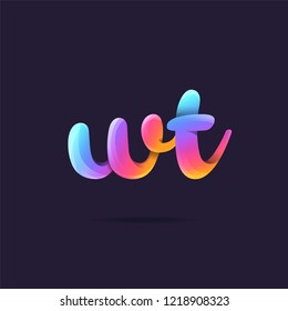 Letters W T 3D logo, multi colour gradient letters icon vector template.
