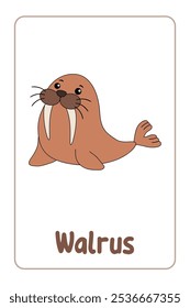 Letters W is for Walrus. Animal Flashcard printable learn letters Alphabet abc english for kids education and game activity. Kindergarten and preschool worksheets printable for kids.