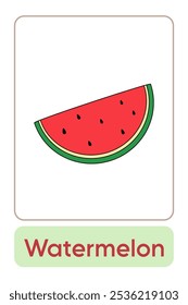 Letters W is for Watermelon. Fruit Flashcard printable learn letters Alphabet english for kids education and game activity. Kindergarten and preschool worksheets printable for kids.